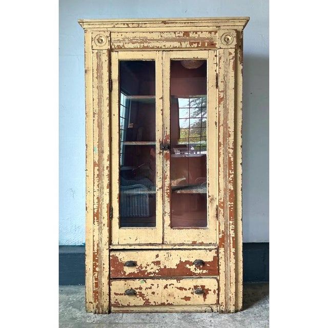 Vintage Distressed Wood and Glass Cabinet For Sale - Image 10 of 12