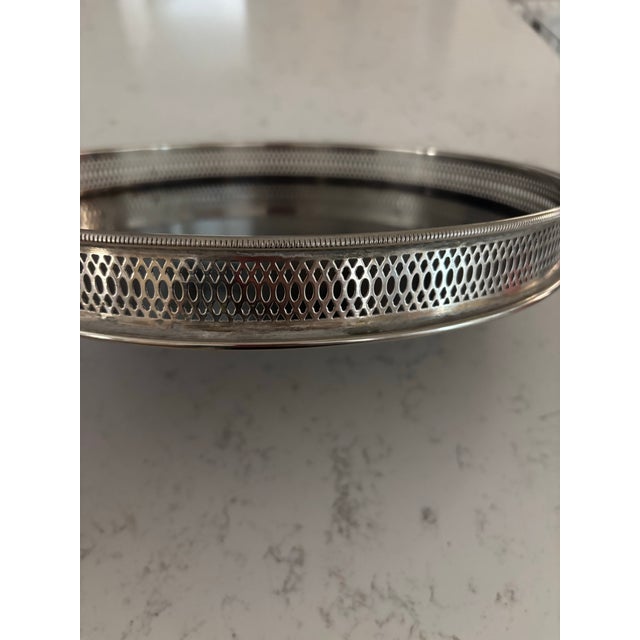 English Mid 20th Century Reticulated Silverplate Bar Tray With Gallery Railing For Sale - Image 3 of 6