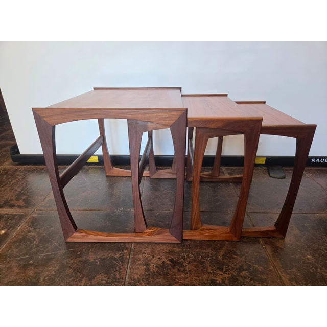 1960s G-Plan Teak Nesting Table Set of 3 Quadrille Line For Sale - Image 5 of 7