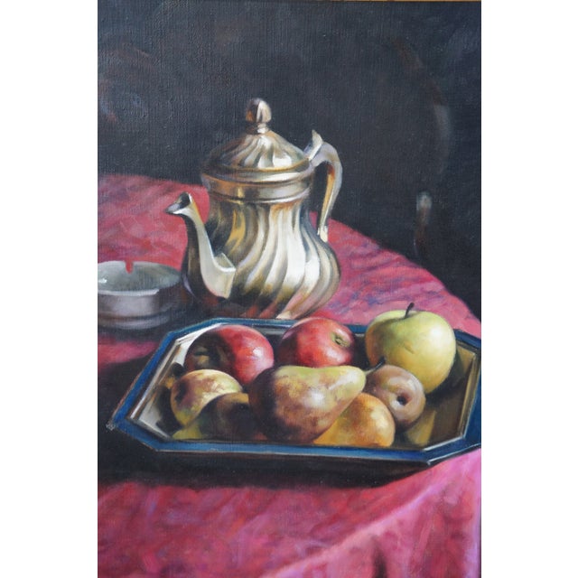 20th Century Italian Still Life Oil Painting Pitcher & Fruit Gilt Frame For Sale - Image 4 of 13