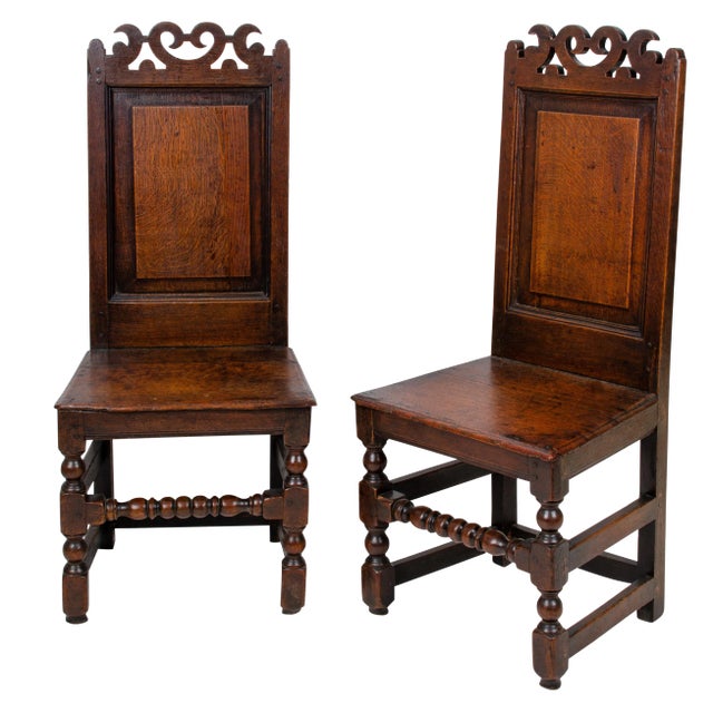 17th Century English Traditional Oak Wainscot Chairs - a Pair For Sale