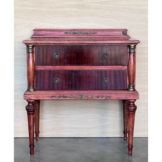 20th Century Pair of French Raspberry Red Wooden Two drawers Nightstands For Sale - Image 16 of 18