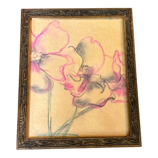 1970’s Original Abstract Impressionist Pastel Orchid Drawing For Sale