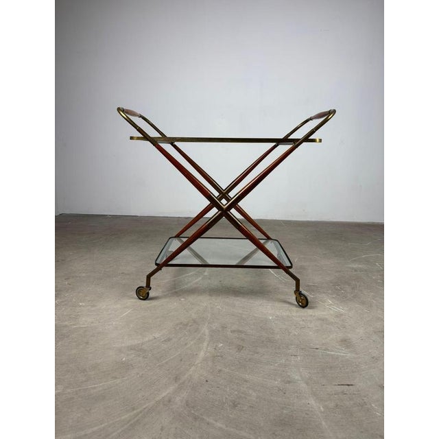 Mid-Century Rosewood and Brass Bar Cart in the style of Cesare Lacca, 1950s For Sale - Image 9 of 16