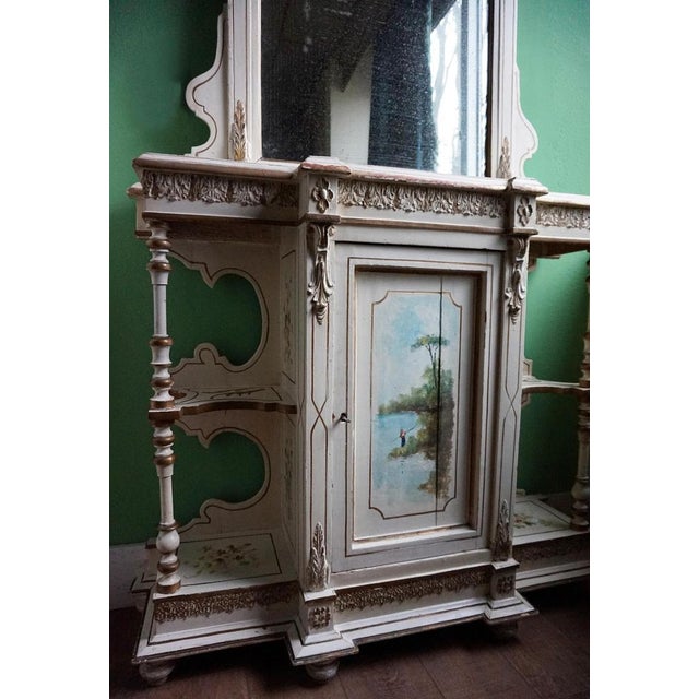 French Hand-Painted Console Table with Mirror and Floral Painting, 1900s For Sale - Image 3 of 18