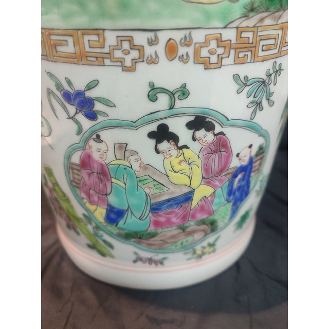 White Chinese Ceramic Vase Qing Dynasty Kangxi Marked Famille Verte Porcelain Vase Hand Painted Figures Story Pattern For Sale - Image 8 of 11