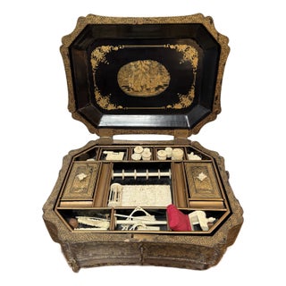 19th Century Chinese Lacquered Hand Sewing Box For Sale