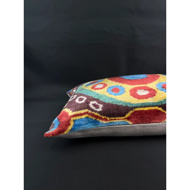 Multicolor Velvet Ikat Pillow Cover For Sale - Image 4 of 5