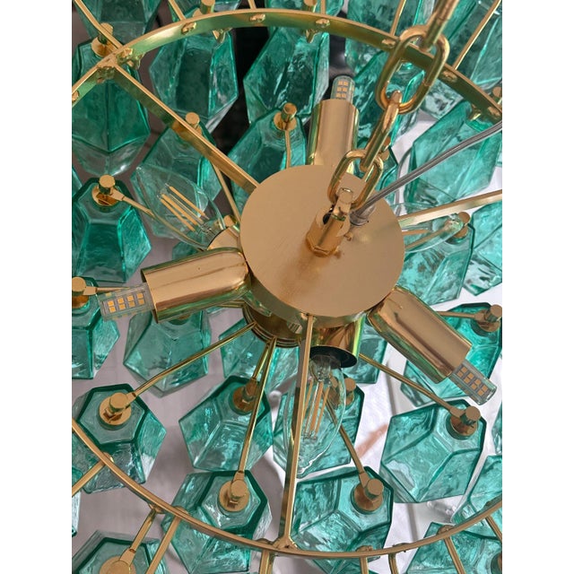 Italian 21st Century Poliedro Murano Glass Green Chandelier With Gold Metal Frame - a Pair For Sale - Image 3 of 7