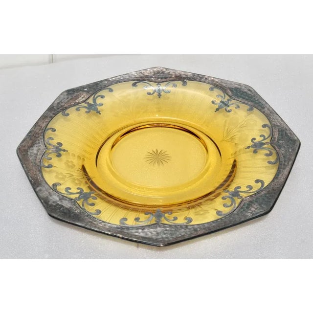 Antique (1920's) Decorative Plate has an Art Nouveau Style. Made of Glass. Shaped, Etched, and Cut Glass with Heavy SIlver...