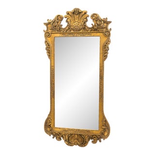 Large Vintage Mid Century Italian Gilded Wood Frame Oyster Accent Mirror For Sale