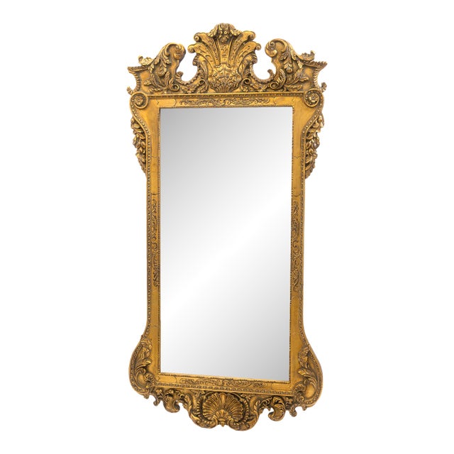 Large Vintage Mid Century Italian Gilded Wood Frame Oyster Accent Mirror For Sale
