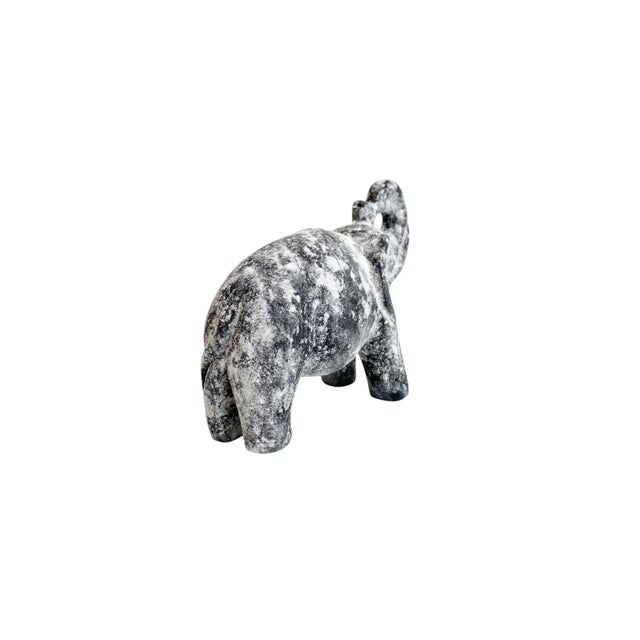 1990s Chalk Painted Black Stone Elephant Figurine Trunk Up Good Luck ...