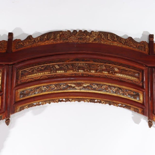 Vintage Chinese Gilt & Vermillion Scenic Carved Rosewood Doorway Entry Panel For Sale - Image 4 of 16