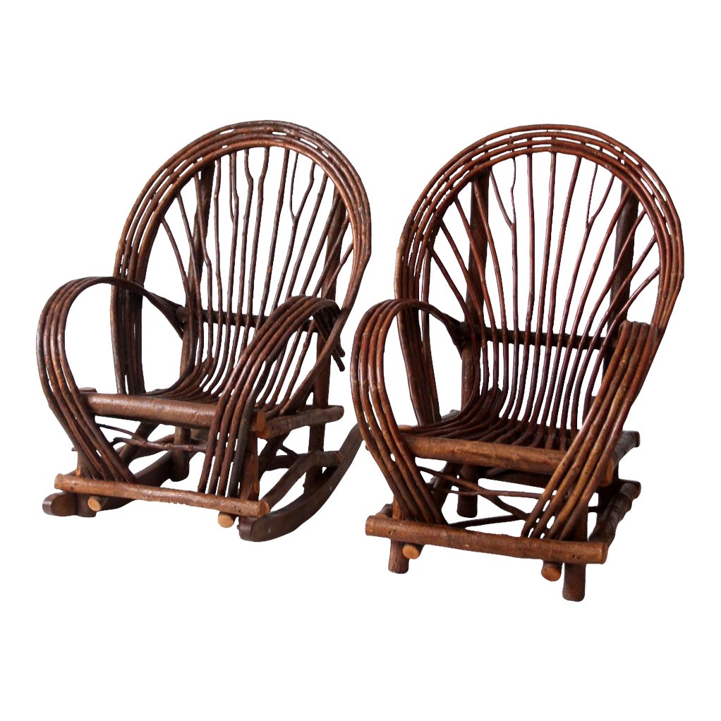Vintage Adirondack Bent Willow Chair and Rocker Pair Chairish