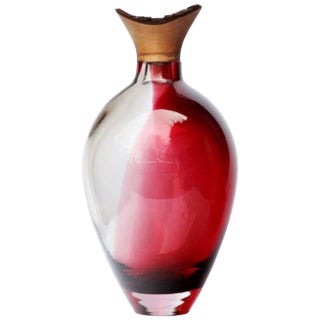 Red and Grey Sculpted Blown Glass Vase by Pia Wüstenberg For Sale