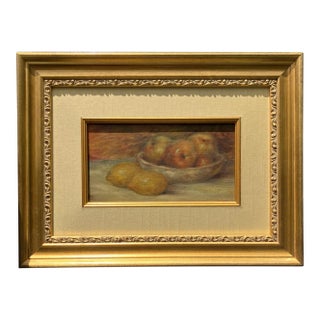 Vintage French Still Life Oil Painting – Apples & Lemons – Framed Oil on Board For Sale