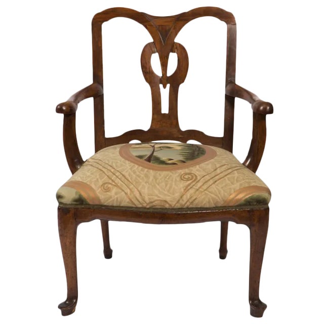 18th Century Walnut Italian Open Back Armchair For Sale