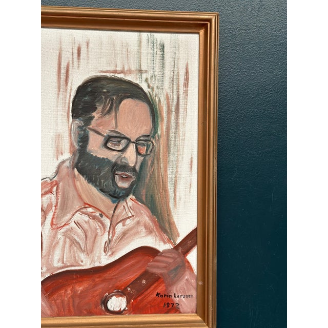 Karin Larsson, Musician with Guitar, 1970s, Oil Painting on Canvas, Framed For Sale - Image 4 of 18