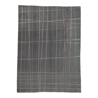 Late 20th Century Gray Wool & Silk Tibetan Rug - 08'07 X 11'04 For Sale