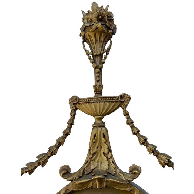 19th Century Edwardian Carved and Gilt Wood Beveled Shield Mirror With 3 Arm Sconce For Sale - Image 4 of 4
