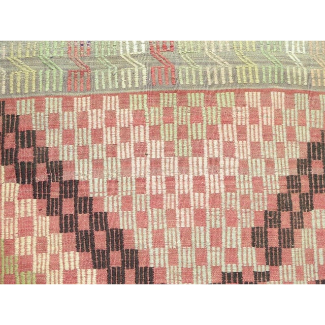 Salmon Embroidered Modern Kilim Rug Area Handmade Boho 63"x113" For Sale - Image 8 of 11