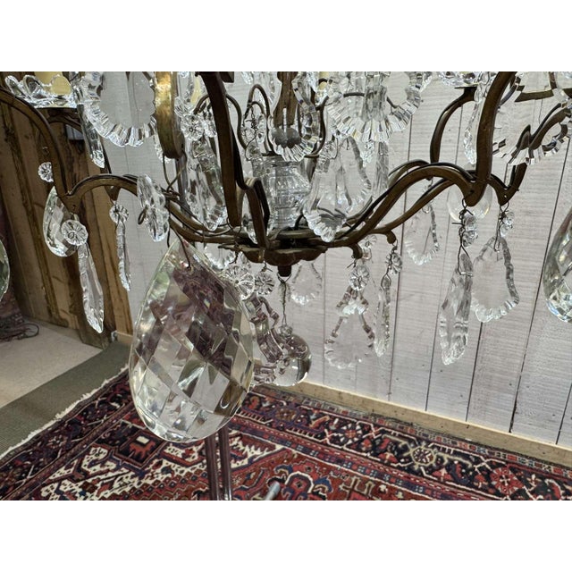 Metal 8-Light Bronze Chandeliers with Baccarat Crystal Drops, 1950s, Set of 2 For Sale - Image 7 of 18