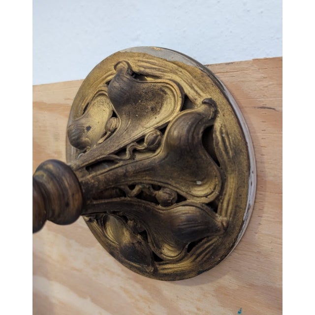 1900 - 1909 1900's Victorian Brass Sconces With Trumpet Shades For Sale - Image 5 of 5