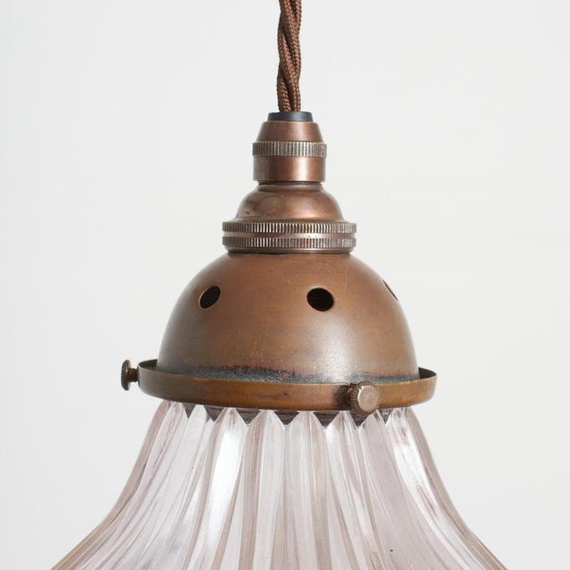 Antique Reclaimed Holophane Glass Pendant Light, 1950s For Sale - Image 6 of 7