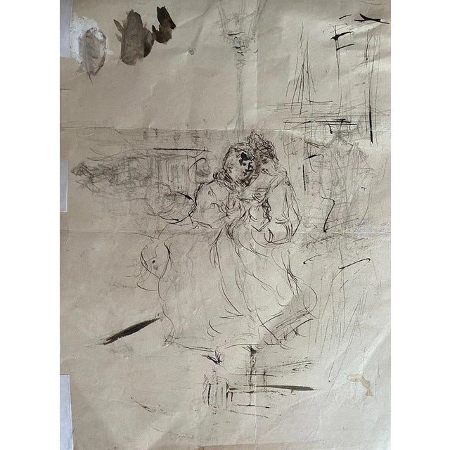 La Genie is an original artwork realized by an artist of the early 20th Century. China ink and white lead drawing on brown...