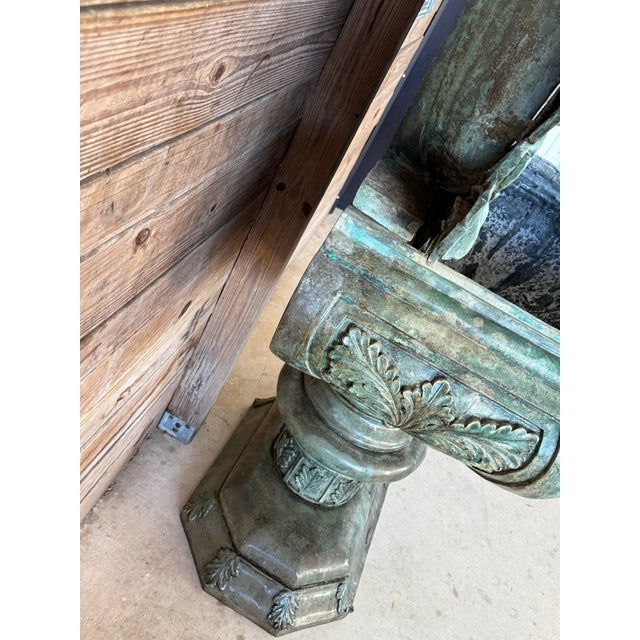 Traditional Mid-20th Century Neoclassical Revival Verdigris Patinated Cast Metal Two-Piece Fountain For Sale - Image 3 of 12