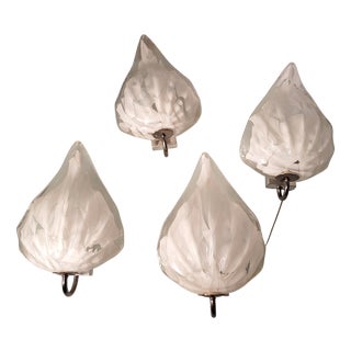 Leaf Wall Lamps in Transparent and White Murano Glass from La Murrina, 1980s, Set of 2 For Sale