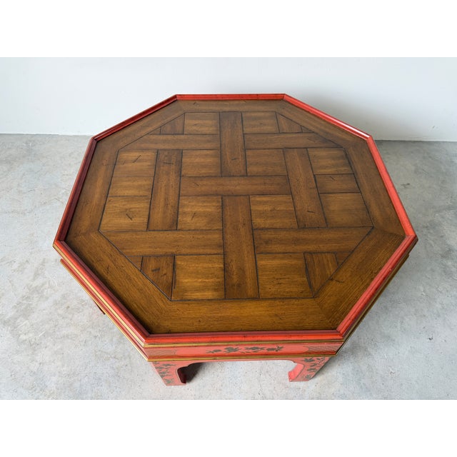 Red Vintage Baker Furniture Chinoiserie Style Octagonal Coffee Table For Sale - Image 8 of 18