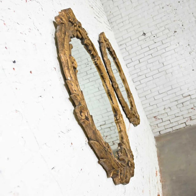 Art Deco to Art Nouveau or Hollywood Regency Gilded Resin Mirrors Anthemion Foliate Design Style of Serge Roche, a Pair For Sale - Image 6 of 14