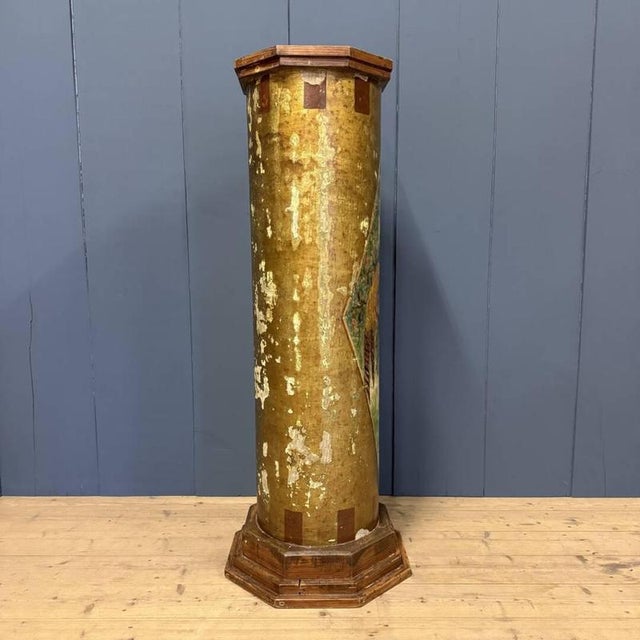 Large Antique Painted Earthenware Column with Golden Pheasants For Sale - Image 10 of 18