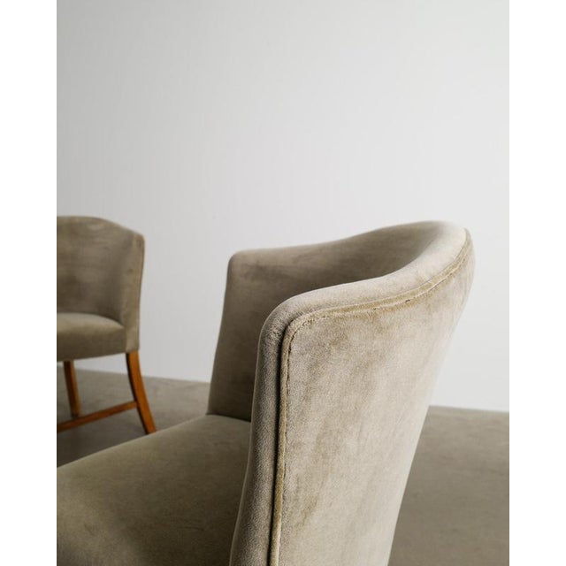 Mid-Century Danish Wooden & Velvet Armchairs, 1940s, Set of 2 For Sale - Image 6 of 8