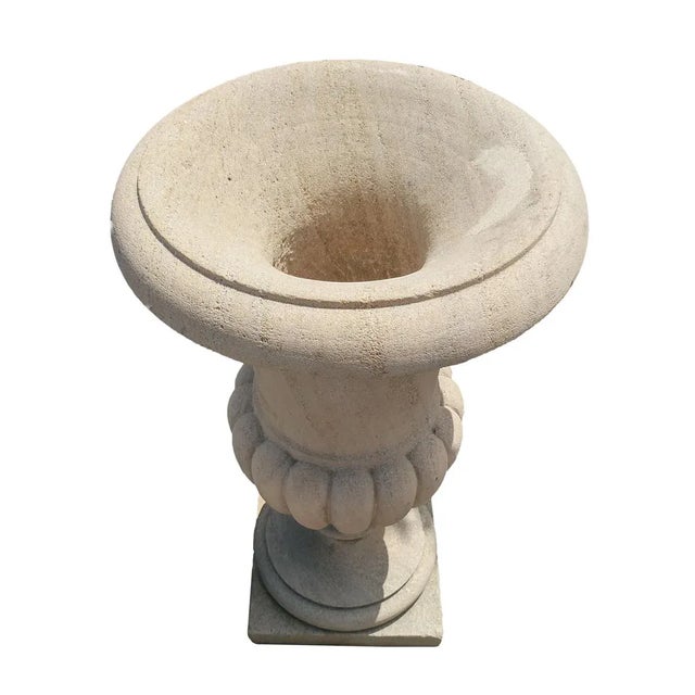 Vintage Colonial Indian sandstone garden urn, circa 1920. Each is sold individually and does not include a plant.