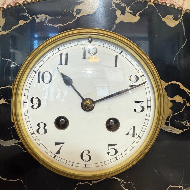 Large Art Deco Table Clock in Pink Marble, 1930s, Set of 3 For Sale - Image 9 of 12