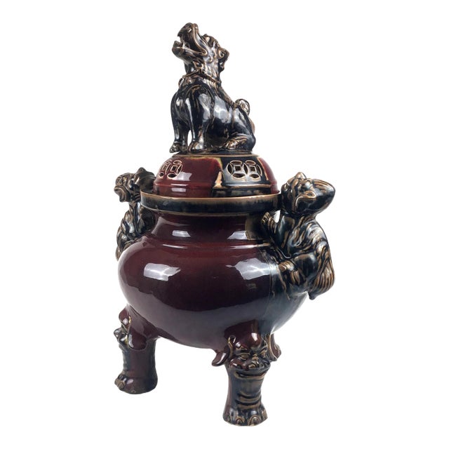 Large Chinese Porcelain Foo Dog Lion Incense Burner For Sale