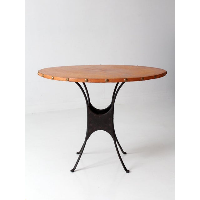 Mid-Century Leather and Iron Round Dining Table For Sale - Image 13 of 16