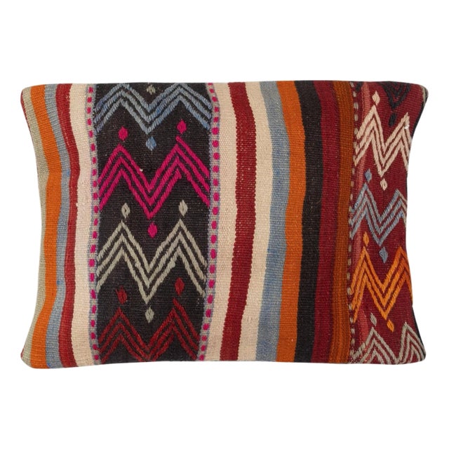 16"x24" Vintage Kilim Cushion Cover. Hand-Woven Bohemian Lumbar Pillow Cover For Sale