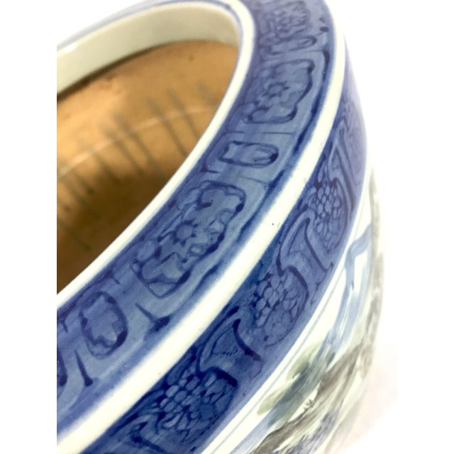 Old Hand Painted Blue & White Porcelain Chinese Planter, Wrap Around Shan Shui Mountain & Water Landscapes For Sale - Image 10 of 11