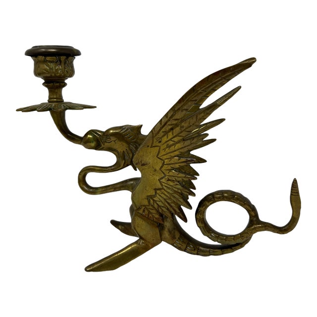 Vintage Brass Griffin Dragon Candlestick – Gothic Medieval Candle Holder, Dark Academia / Vamp Romantic Decor For Sale