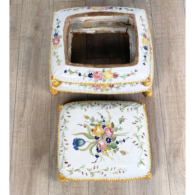 Ceramic Faïence Footstool, France Circa 1910 For Sale - Image 7 of 9