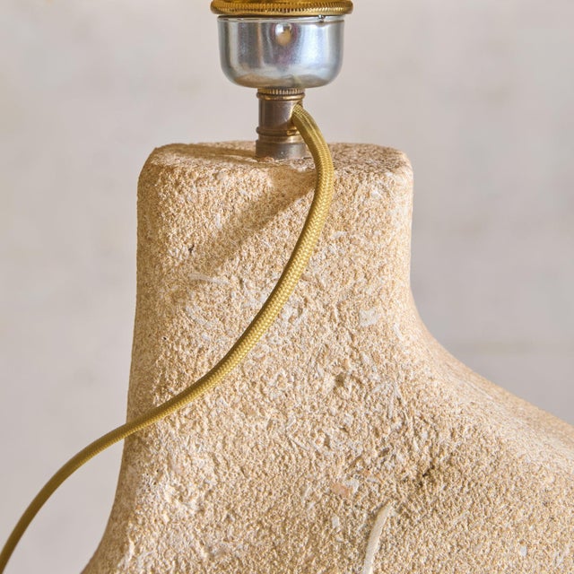 French Abstract Limestone Table Lamp with Yellow Shade by Albert Tormus, 1960s For Sale In Chicago - Image 6 of 12