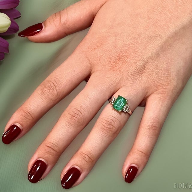 Natural Emerald Sapphire Ring 6.25 14k White Gold 3.49 TCW Certified For Sale - Image 11 of 14