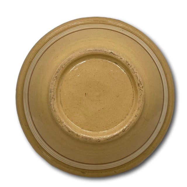 Nice Antique 10 Inch Cream & Brown Color Banded Yellow Ware Kitchen Batter Mixing Bowl Circa Late 1800s For Sale - Image 11 of 15