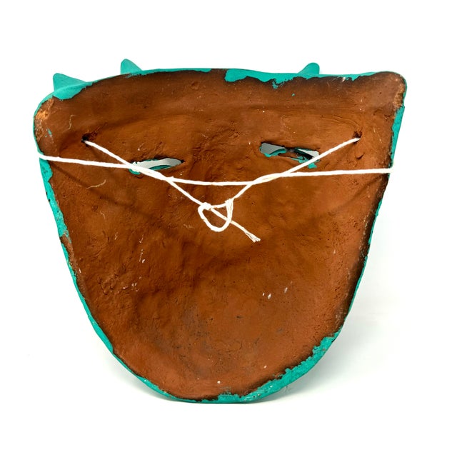 Turquoise-Colored Clay Devil Mask From Ocumicho, Michoacán, Mexico - 8" H X 7" W X 4" D For Sale - Image 9 of 9
