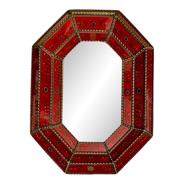 Mirror Large Heavy Hand Painted Reverse Acrylic Octagon Shape Floral Design Motif Decor For Sale