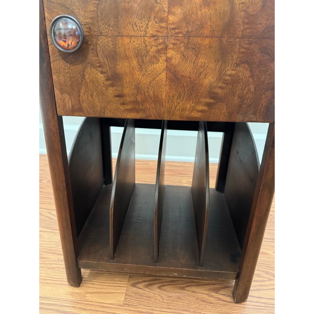 Mid-Century Art Deco Mahogany and Walnut Burlwood Veneer Side Table/Magazine Holder For Sale - Image 11 of 15